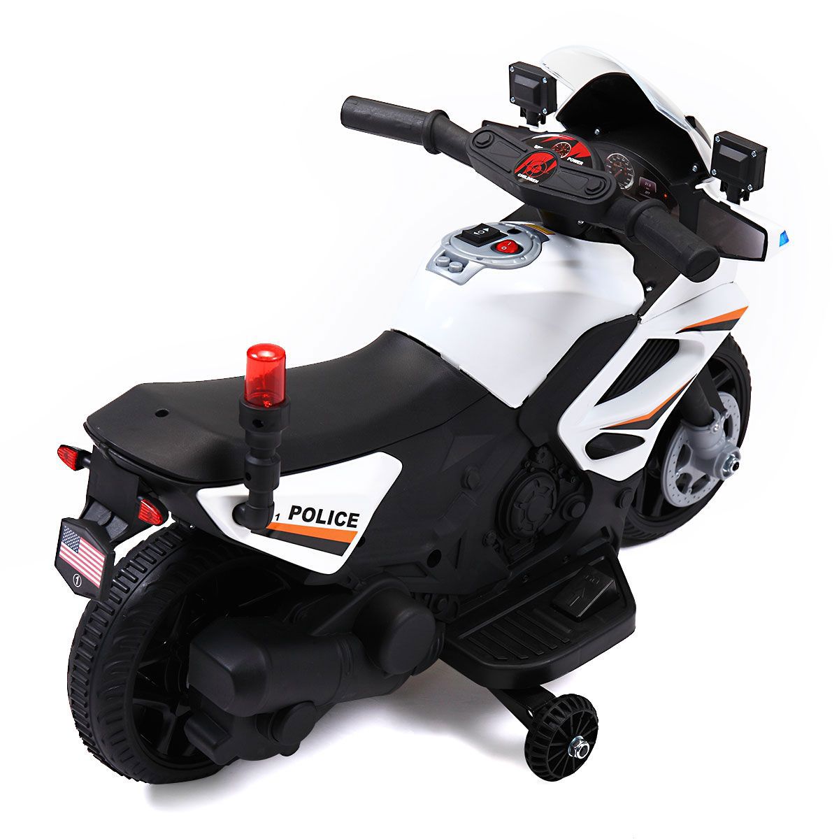 6V Battery Powered Kids Ride on Police Motorcycle, Electric Car Toy with Training Wheel, White