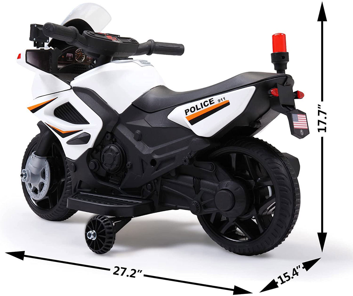 6V Battery Powered Kids Ride on Police Motorcycle, Electric Car Toy with Training Wheel, White