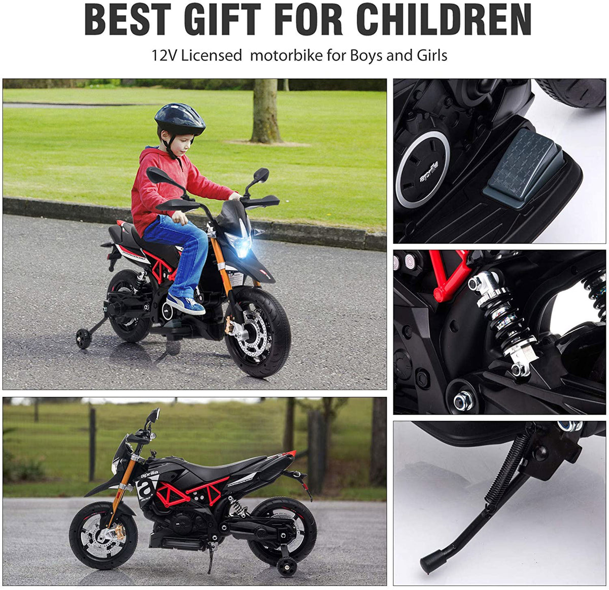 12V Kids Ride-On Motorcycle, Battery Powered Dirt Bikes for Kids with Lights, Music Story USB MP3