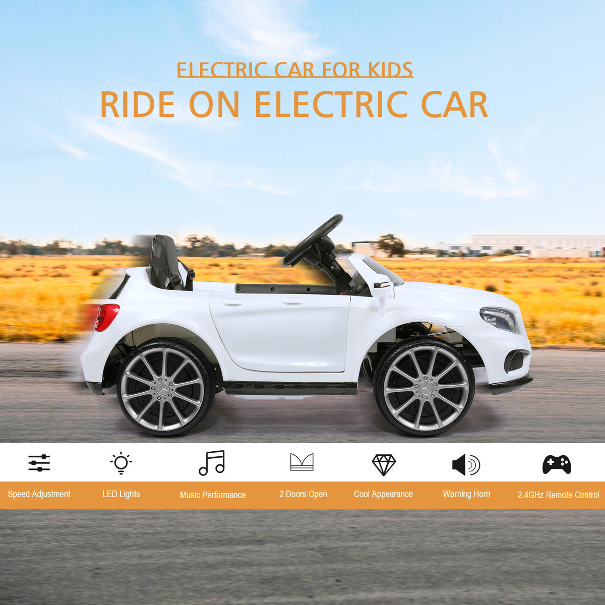 6V Kid Ride on Car Electric Vehicle with Parental Remote Control, MP3 Player, Headlights (White)