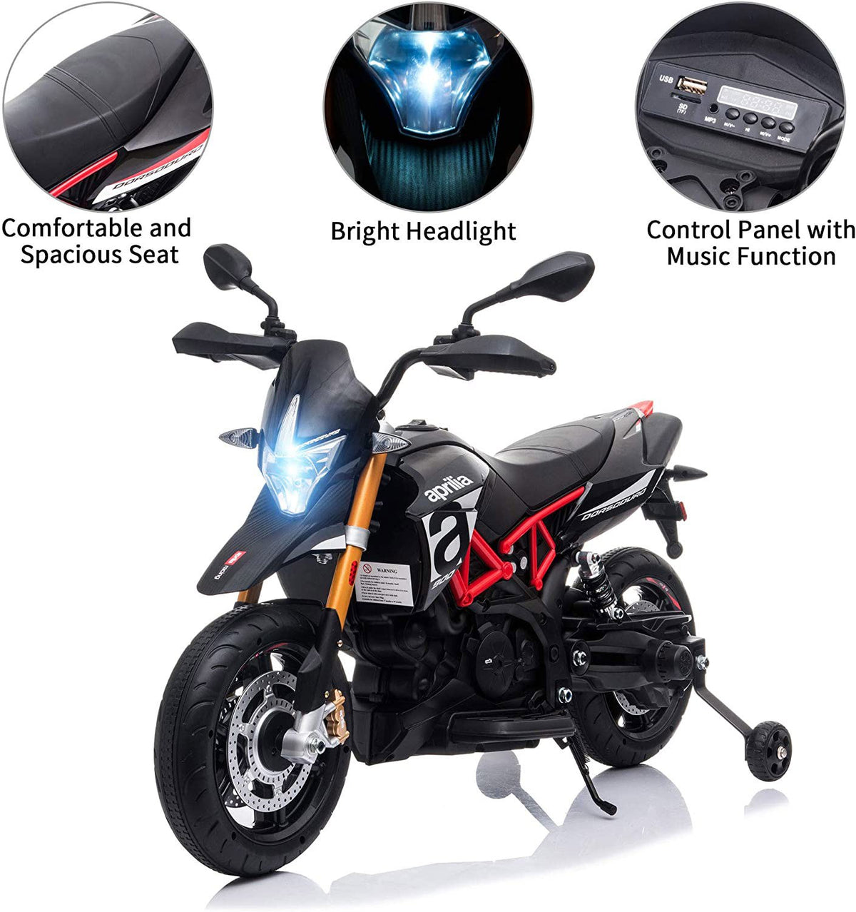 12V Kids Ride-On Motorcycle, Battery Powered Dirt Bikes for Kids with Lights, Music Story USB MP3