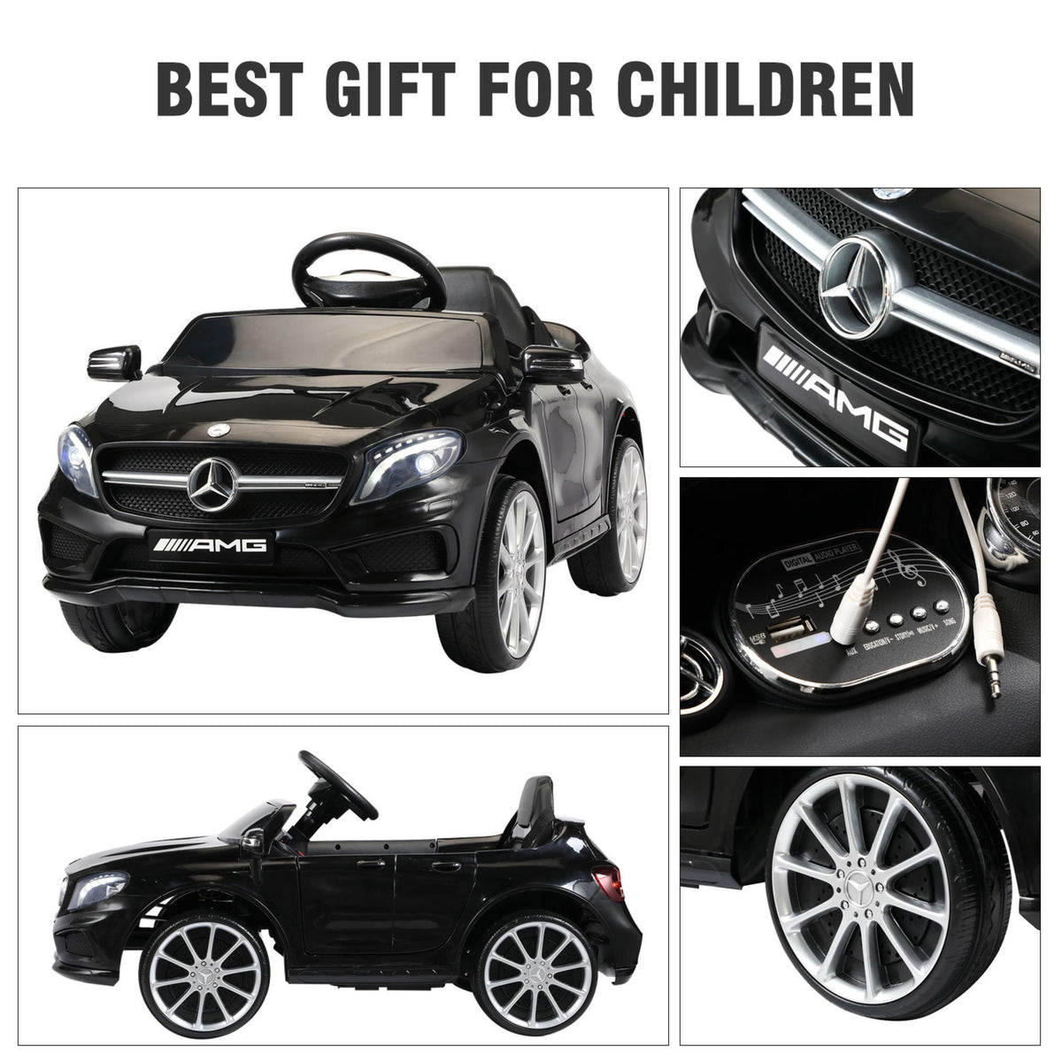 6V Kid Ride on Car Electric Vehicle with Parental Remote Control, MP3 Player, Headlights (Black)