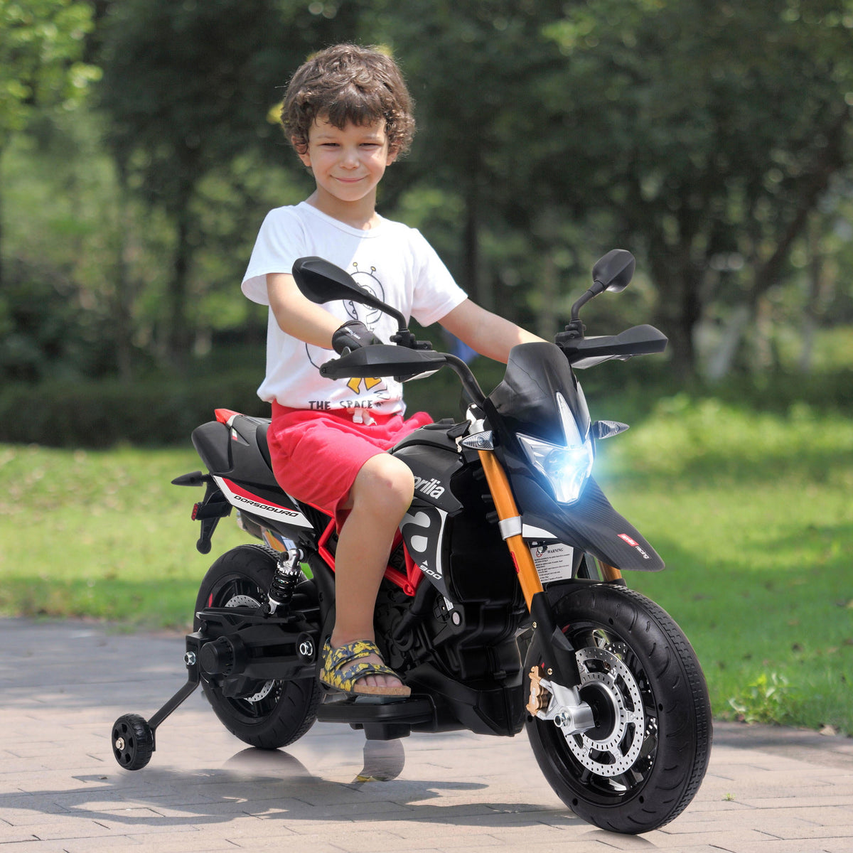 12V Kids Ride-On Motorcycle, Battery Powered Dirt Bikes for Kids with Lights, Music Story USB MP3