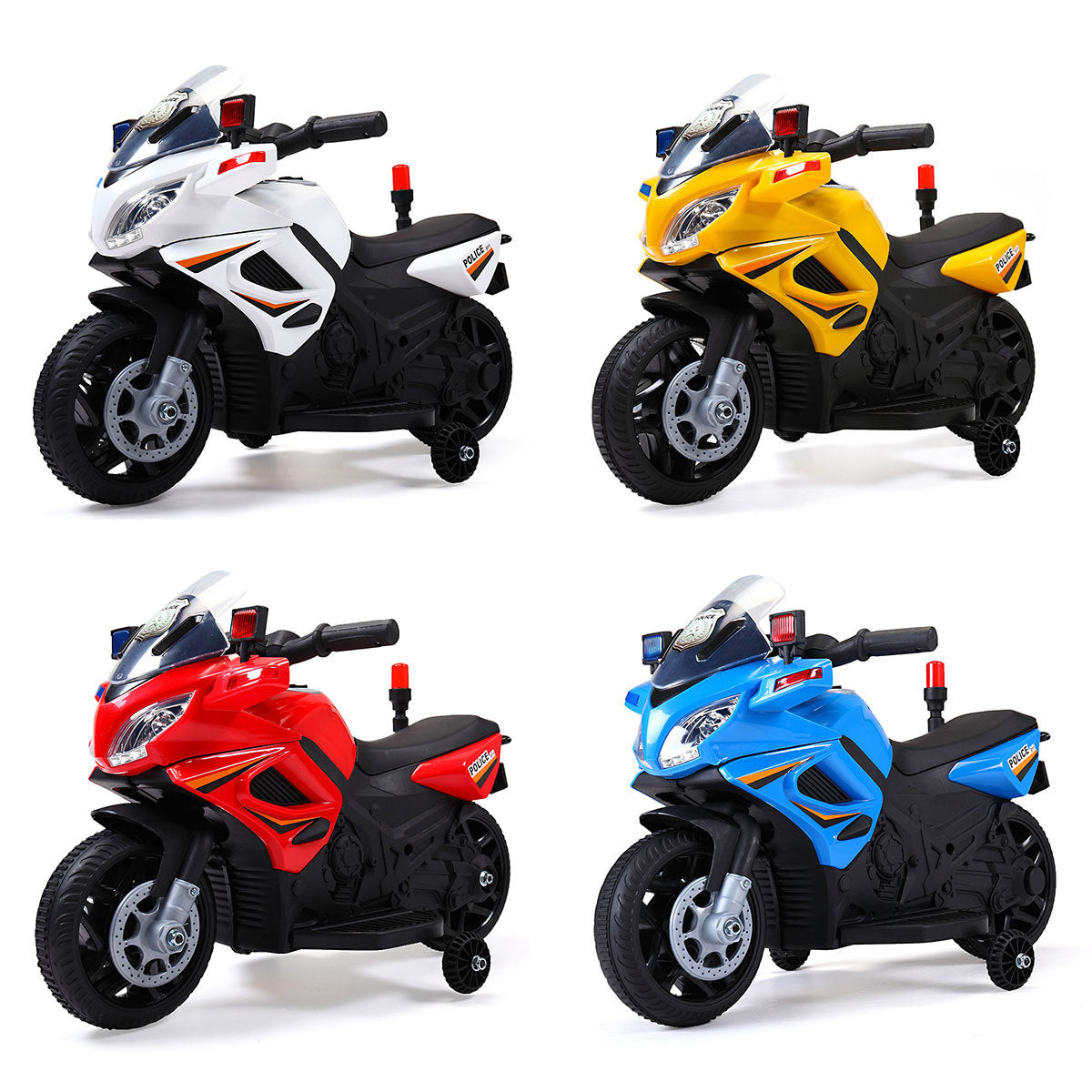 6V Battery Powered Kids Ride on Police Motorcycle, Electric Car Toy with Training Wheel, White