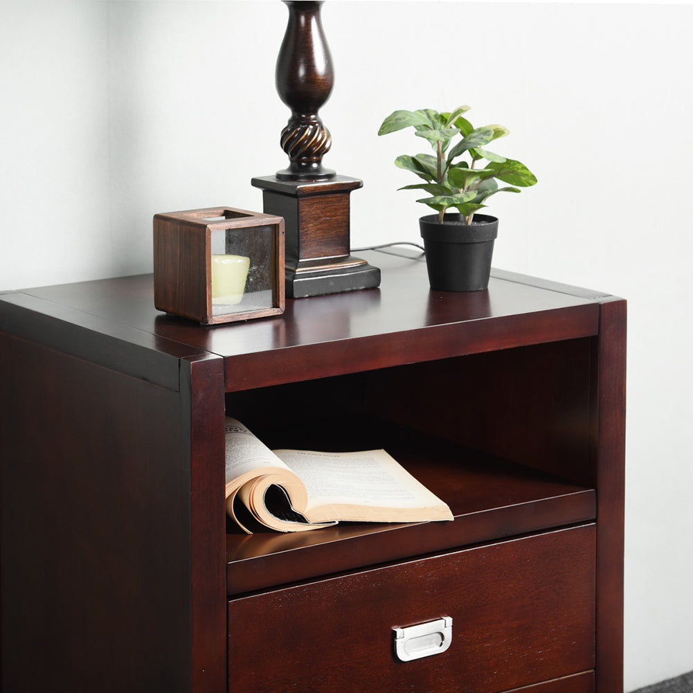 Traditional Solid Wood Storage Nightstand, Brown