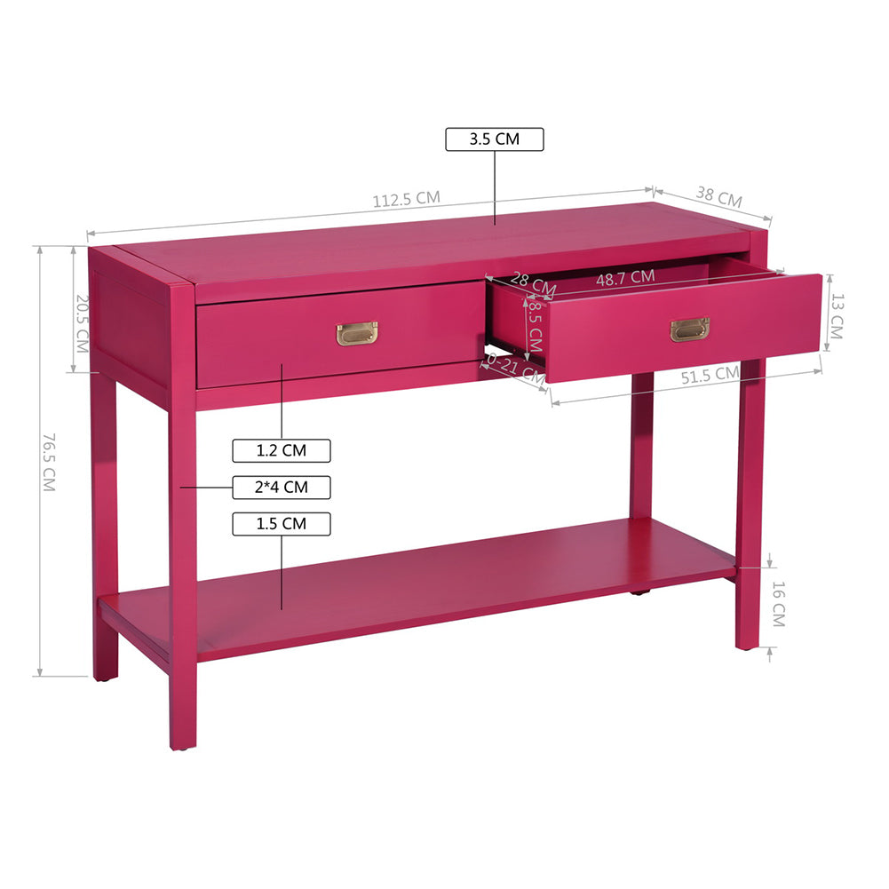 Wooden Console Table 2-Drawer Writing Desk, Rose Red