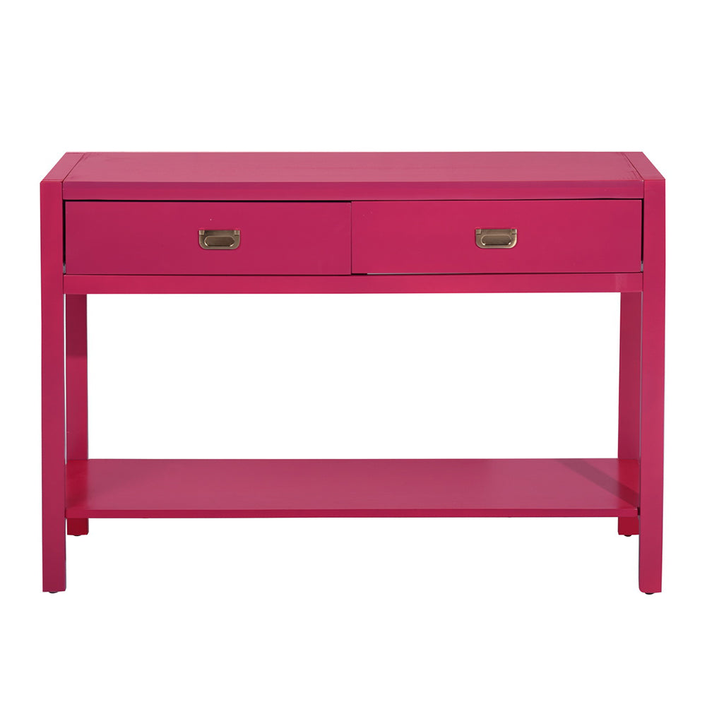 Wooden Console Table 2-Drawer Writing Desk, Rose Red