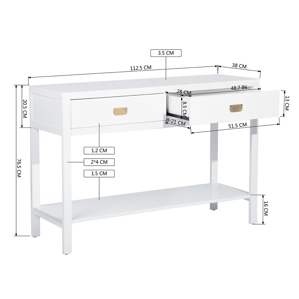 Wooden Console Table 2-Drawer Writing Desk, White