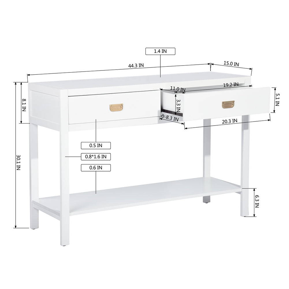 Wooden Console Table 2-Drawer Writing Desk, White