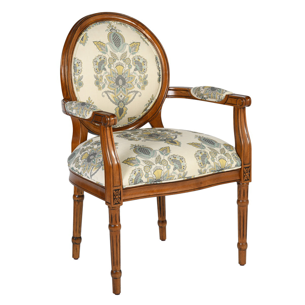 Upholstered Solid Wood Arm Chair, Floral Pattern