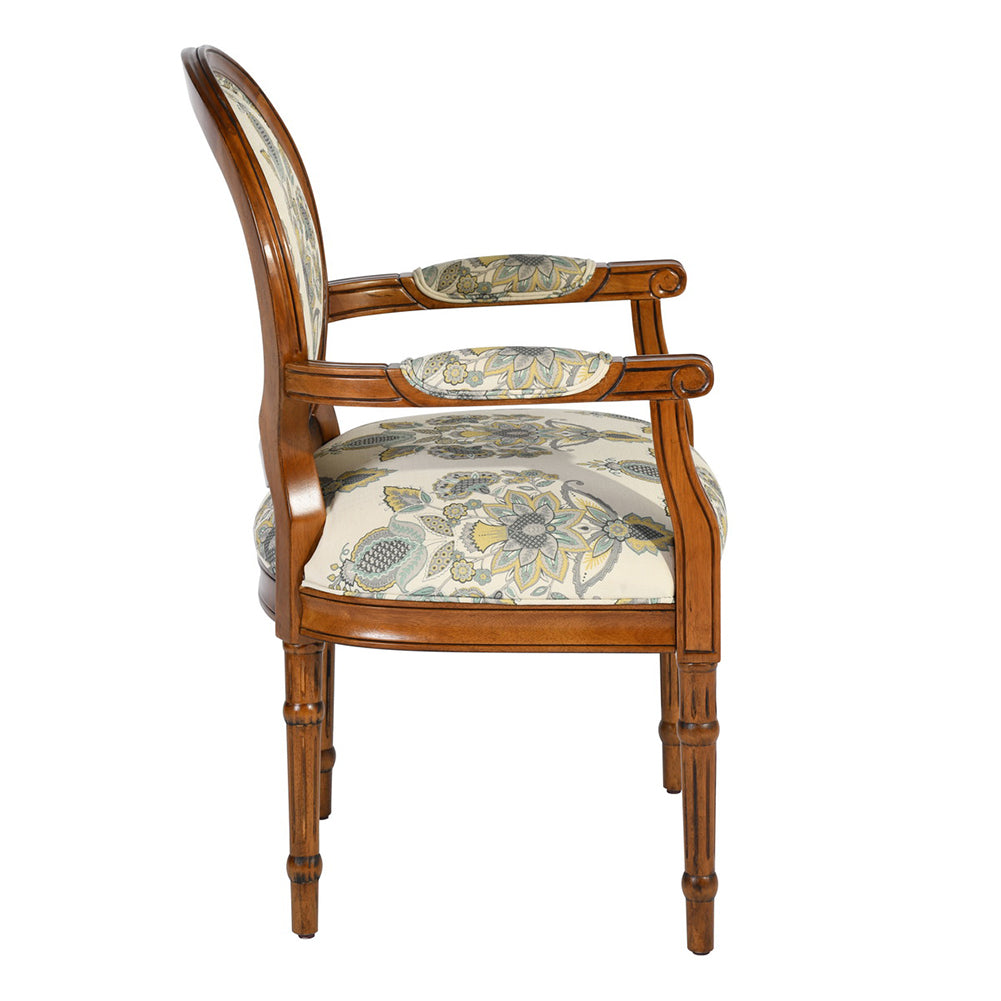 Upholstered Solid Wood Arm Chair, Floral Pattern