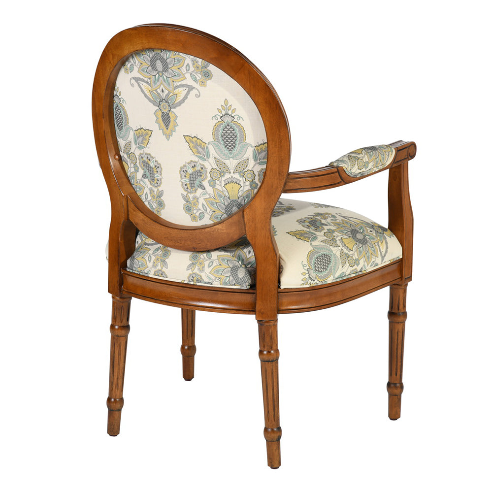 Upholstered Solid Wood Arm Chair, Floral Pattern