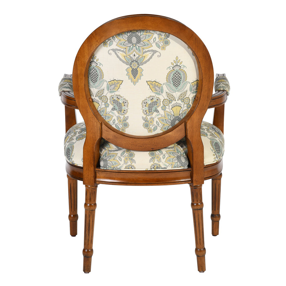 Upholstered Solid Wood Arm Chair, Floral Pattern