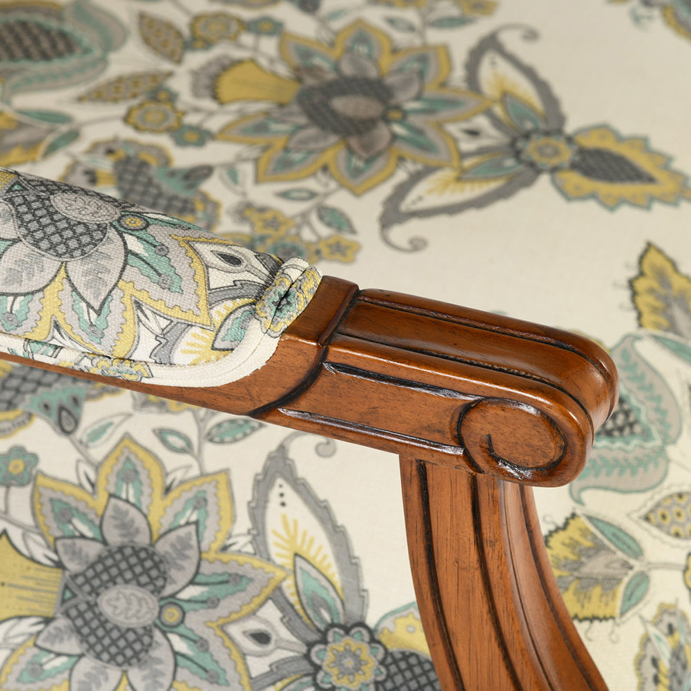 Upholstered Solid Wood Arm Chair, Floral Pattern