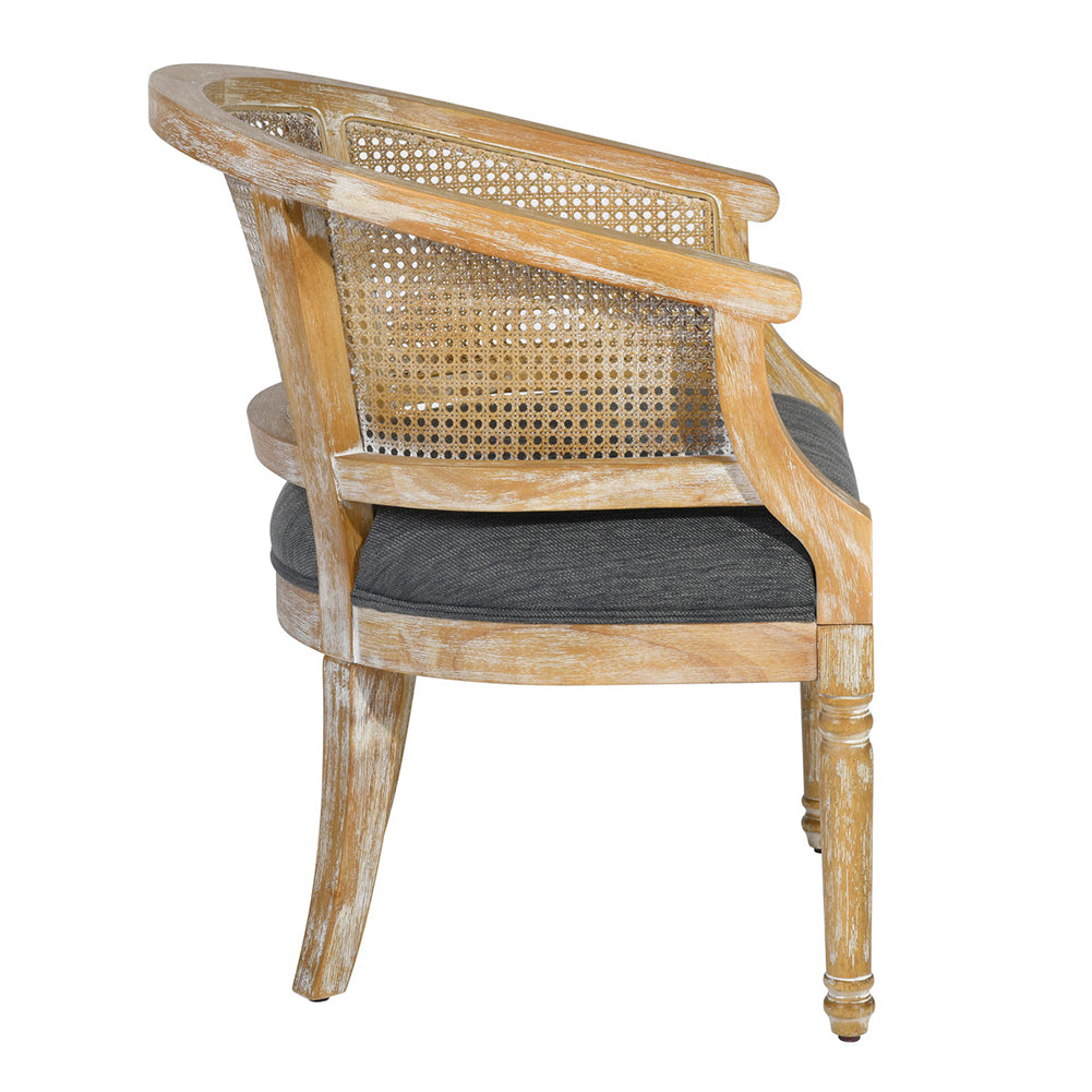 Upholstered Solid Wood Arm Chair, Charcoal and Natural