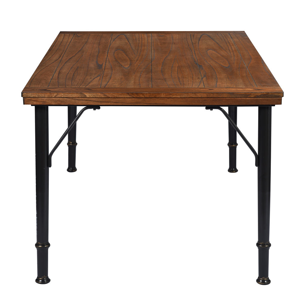 Rectangle Rustic Brown Wood Top with Metal Frame Dining Table