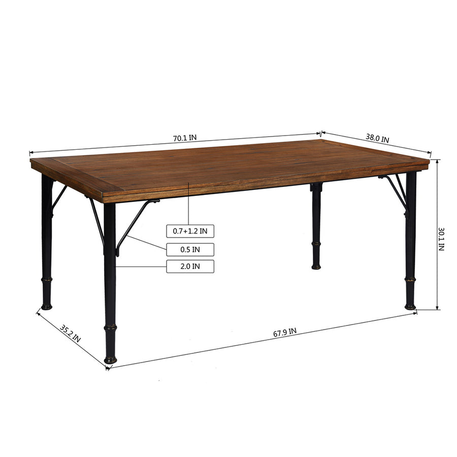 Rectangle Rustic Brown Wood Top with Metal Frame Dining Table