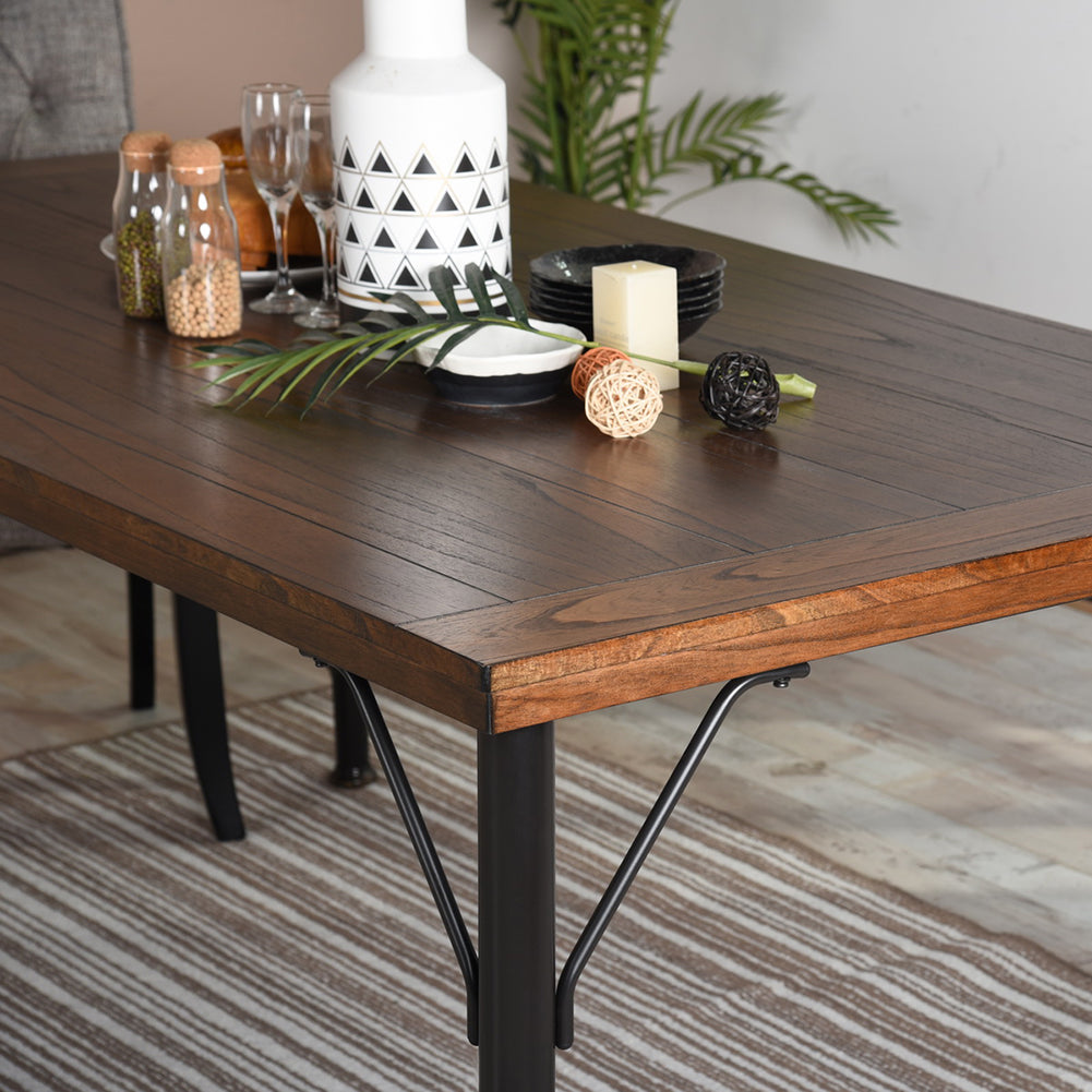 Rectangle Rustic Brown Wood Top with Metal Frame Dining Table