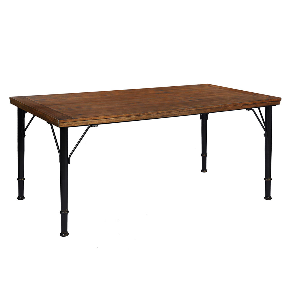 Rectangle Rustic Brown Wood Top with Metal Frame Dining Table