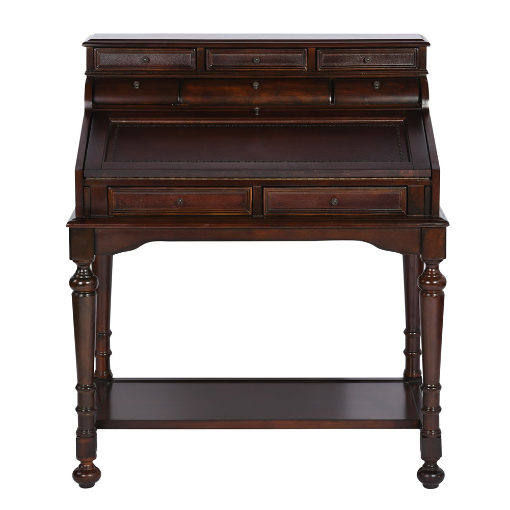 Wooden 10-Drawer Secretary Desk, Warm Brown