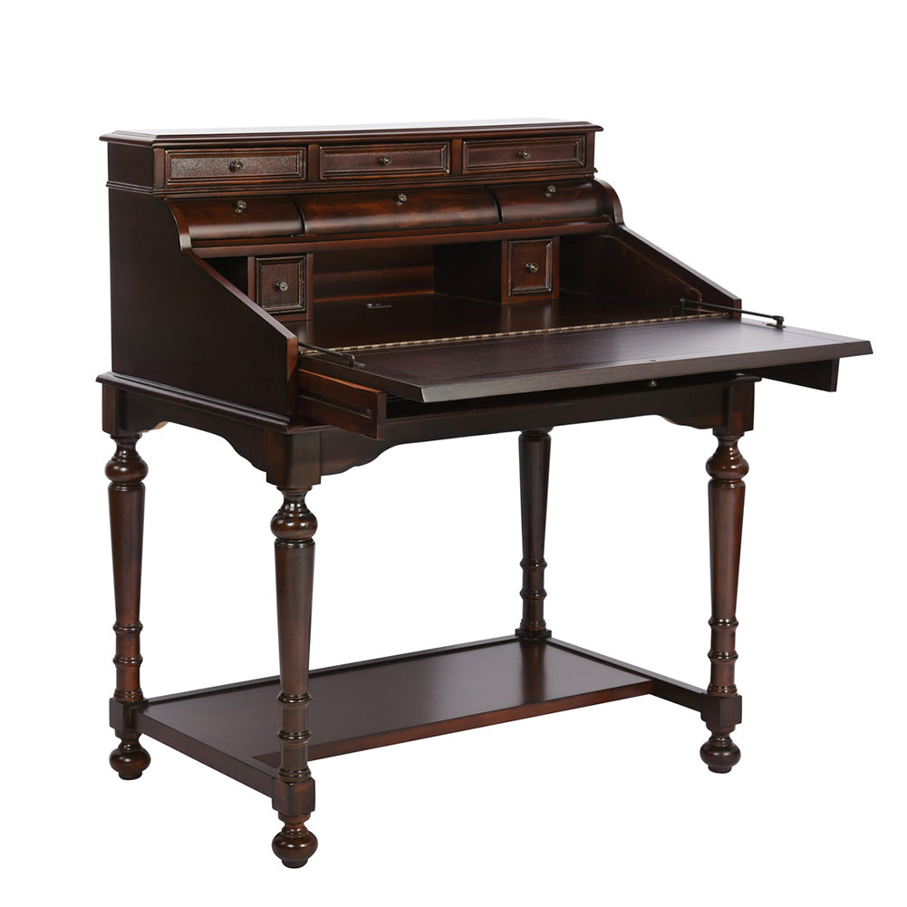 Wooden 10-Drawer Secretary Desk, Warm Brown