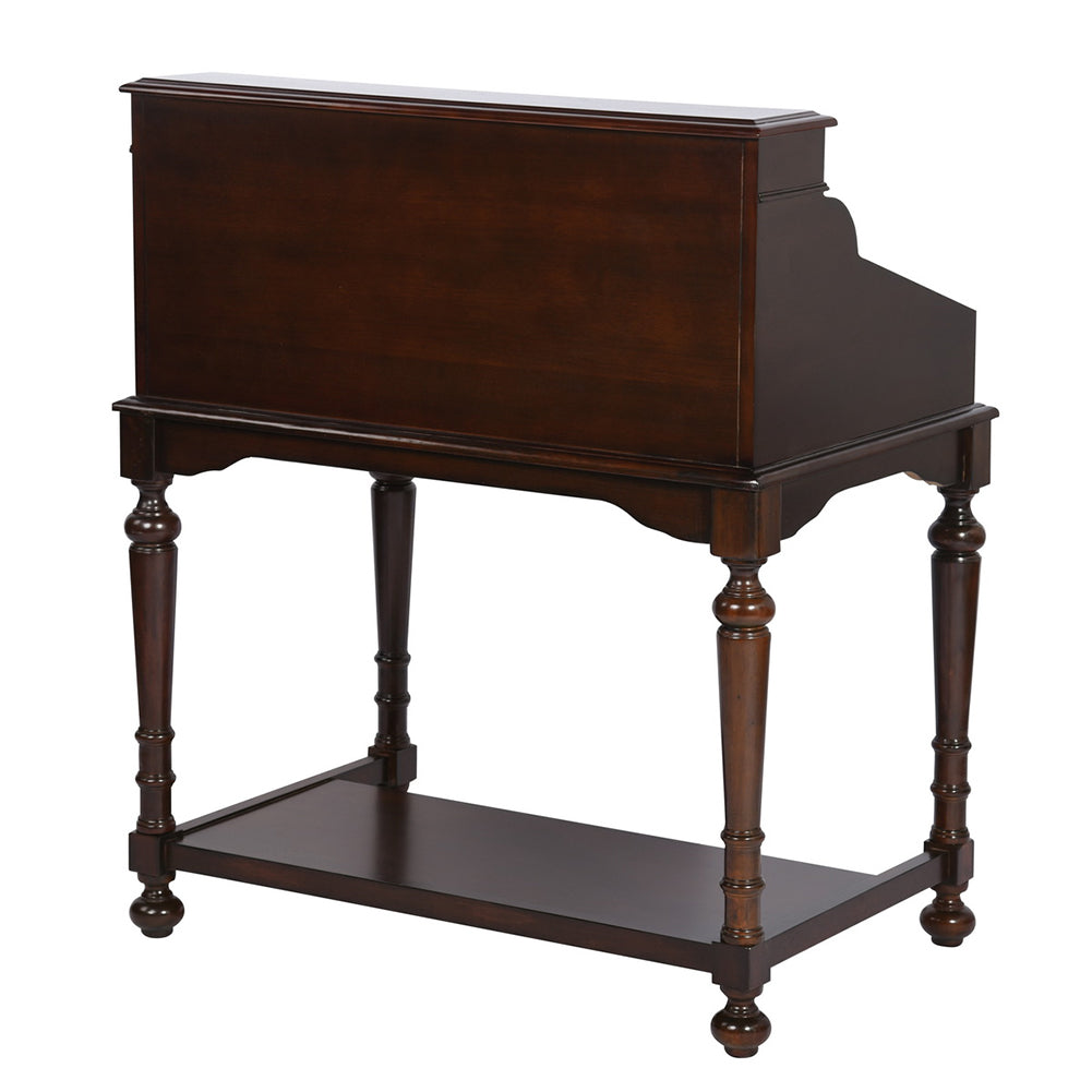 Wooden 10-Drawer Secretary Desk, Warm Brown