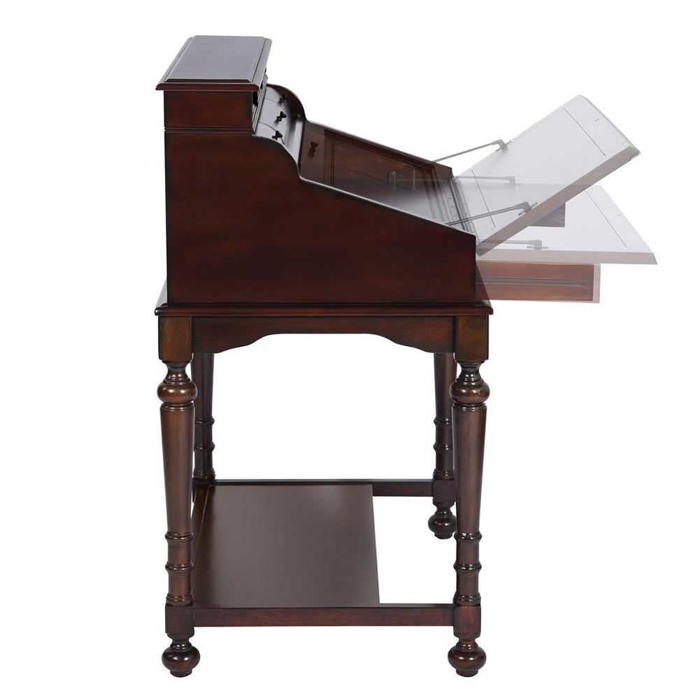 Wooden 10-Drawer Secretary Desk, Warm Brown