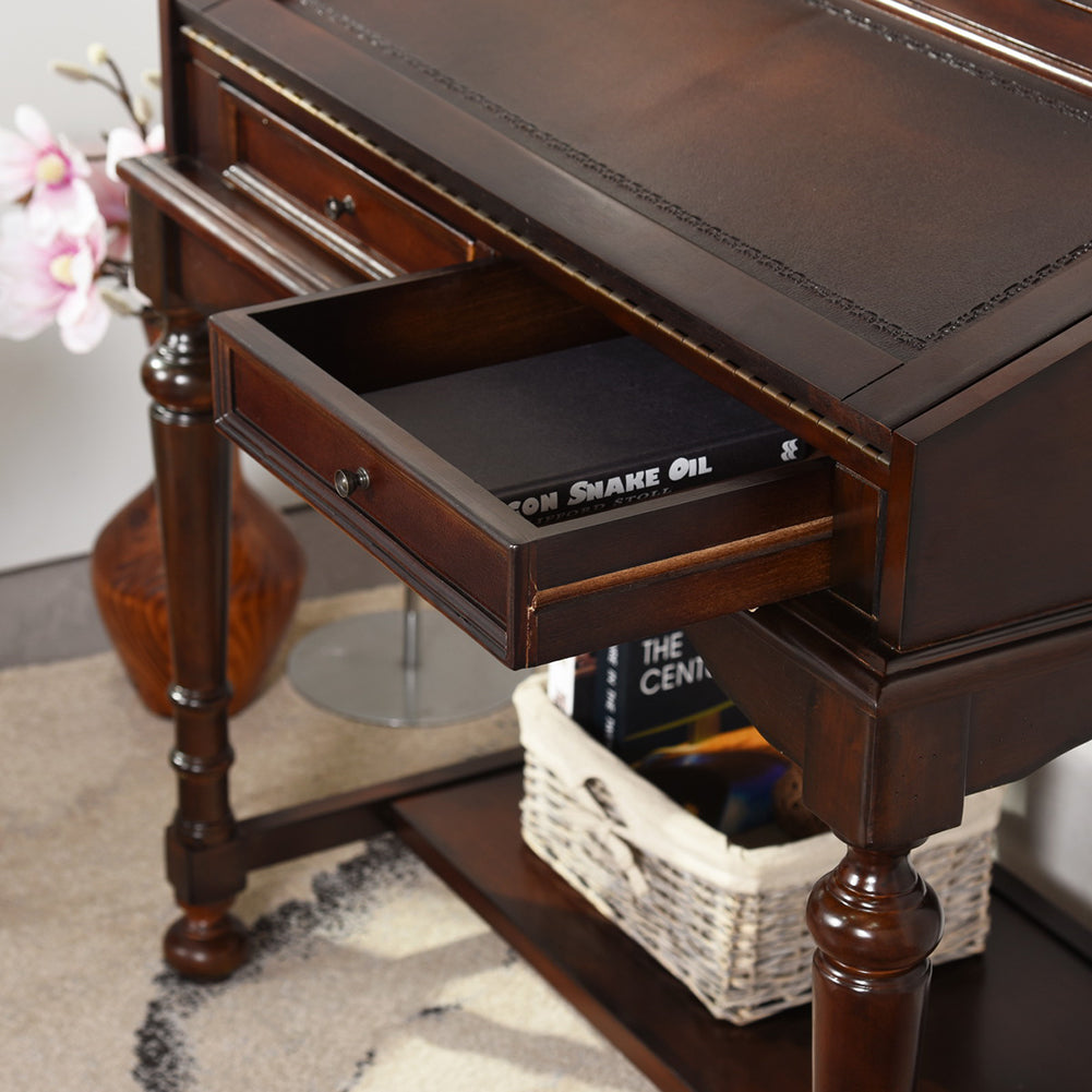 Wooden 10-Drawer Secretary Desk, Warm Brown