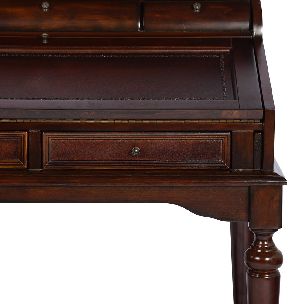 Wooden 10-Drawer Secretary Desk, Warm Brown