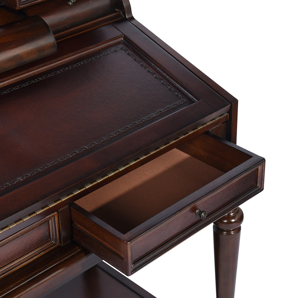 Wooden 10-Drawer Secretary Desk, Warm Brown