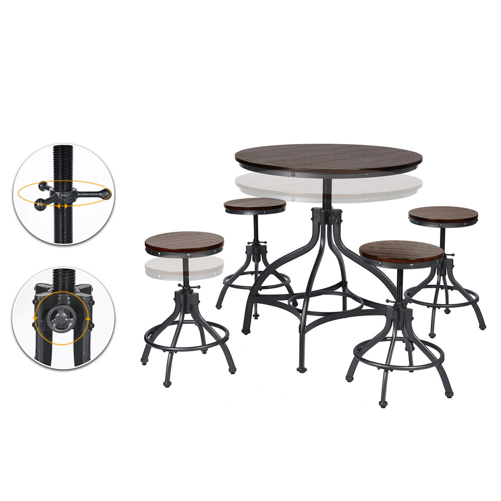 5-Piece Industrial Style Round Bar Table&Stools Set