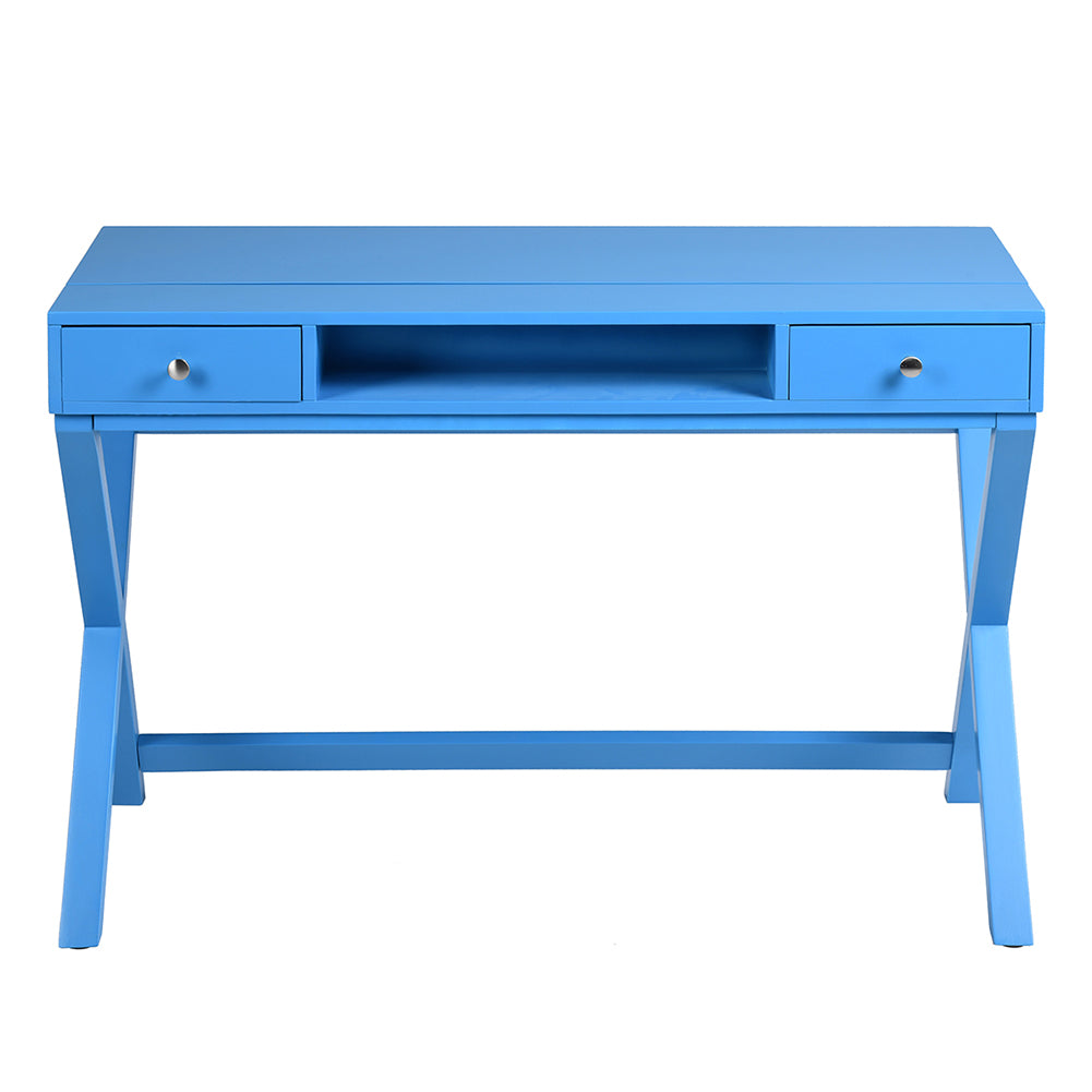 Wood 2-Drawer Writing Desk with Lifting Desktop, Blue