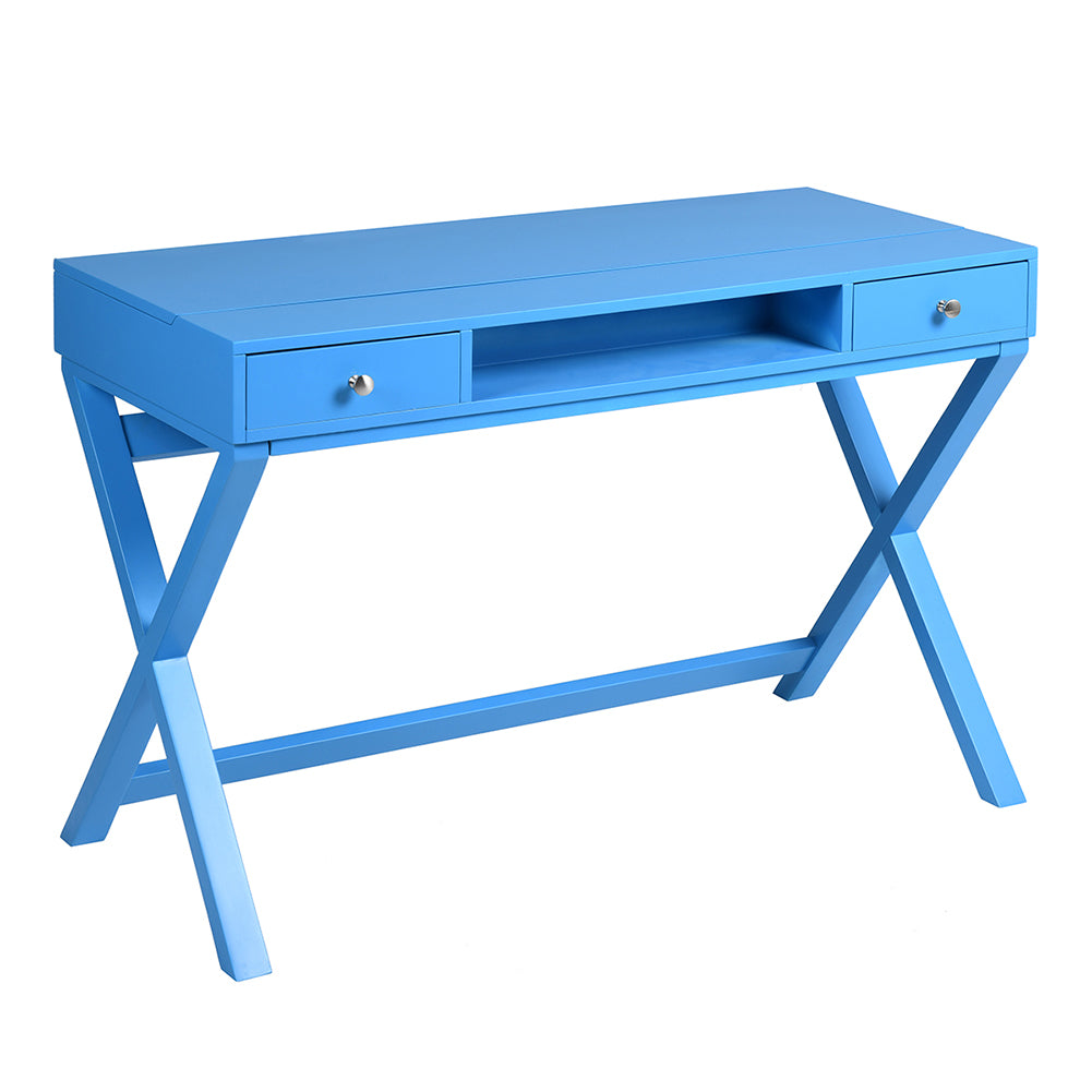 Wood 2-Drawer Writing Desk with Lifting Desktop, Blue