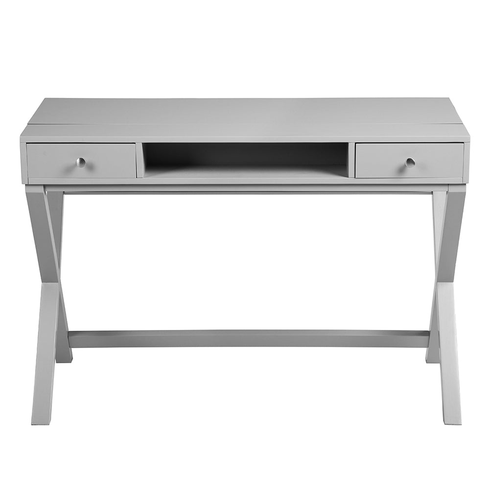 Wood 2-Drawer Writing Desk with Lifting Desktop, Gray