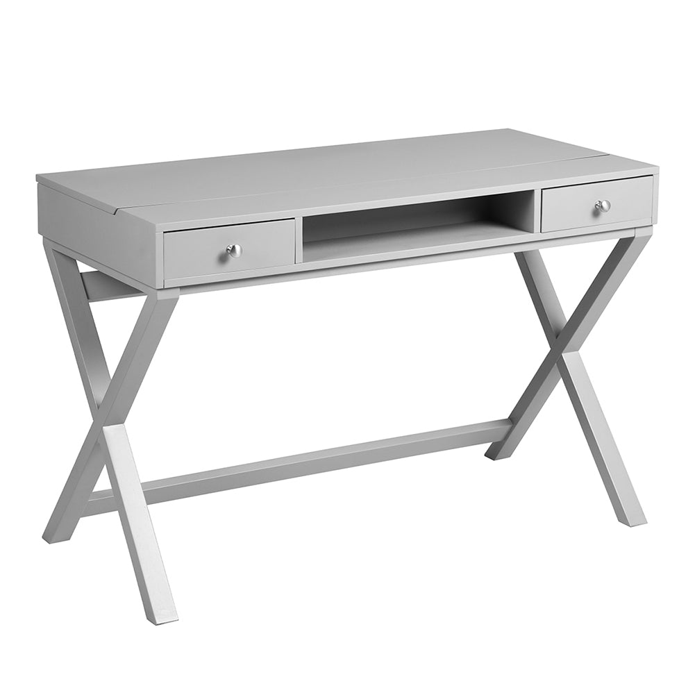 Wood 2-Drawer Writing Desk with Lifting Desktop, Gray