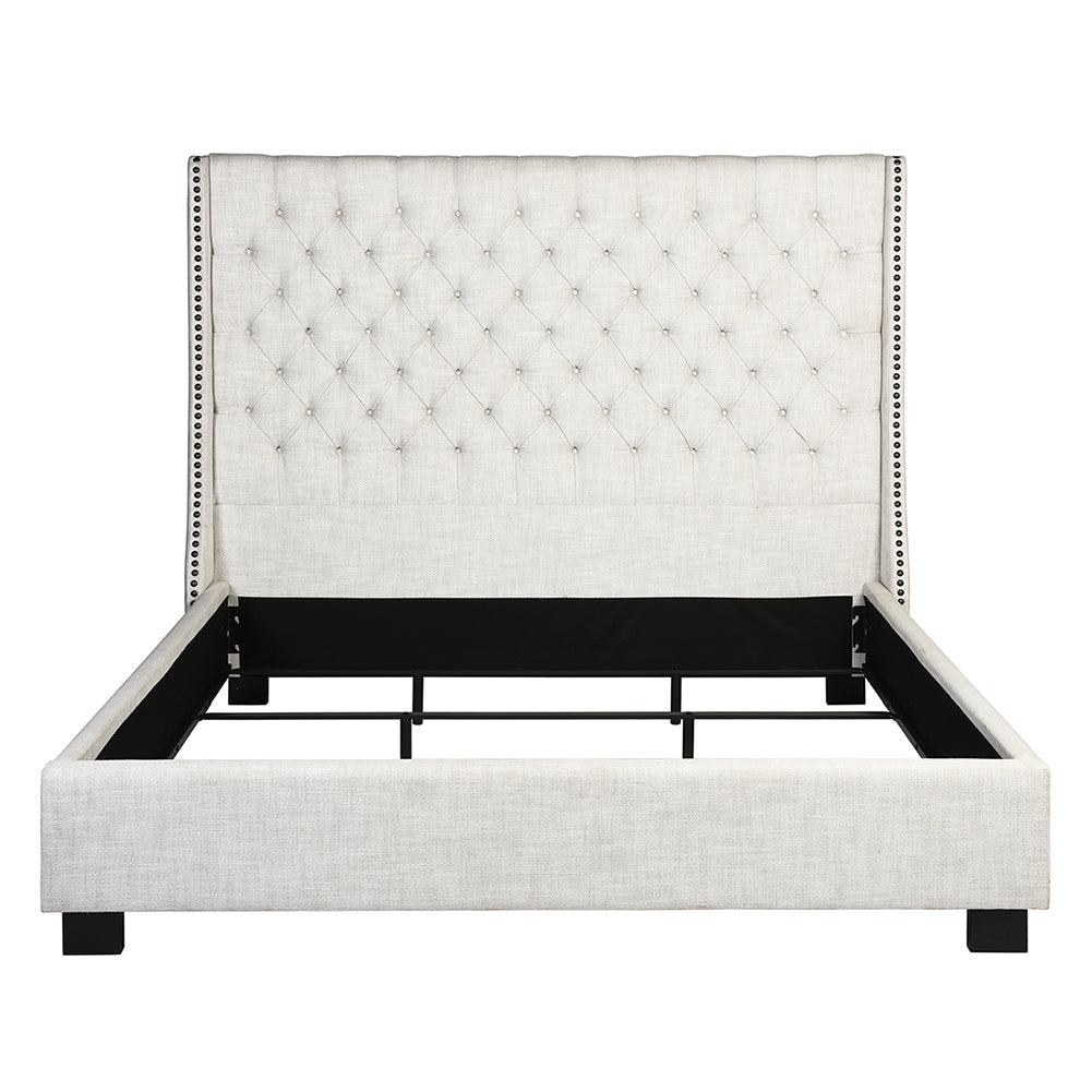 Tufted Wood Frame King Platform Platform Bed, Beige