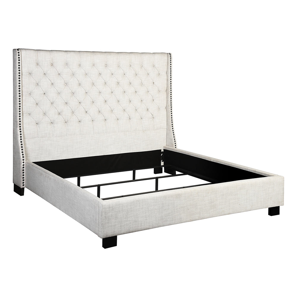 Tufted Wood Frame King Platform Platform Bed, Beige