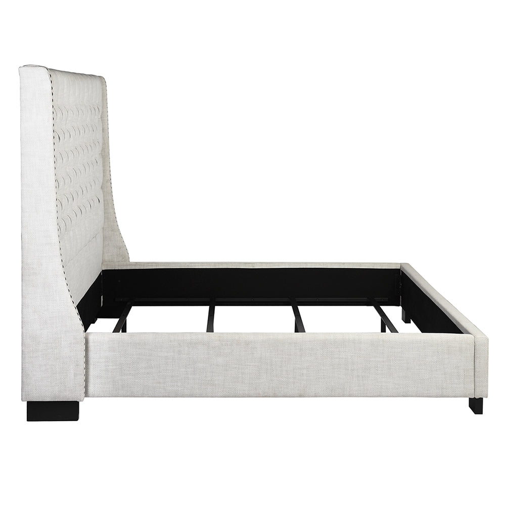 Tufted Wood Frame King Platform Platform Bed, Beige