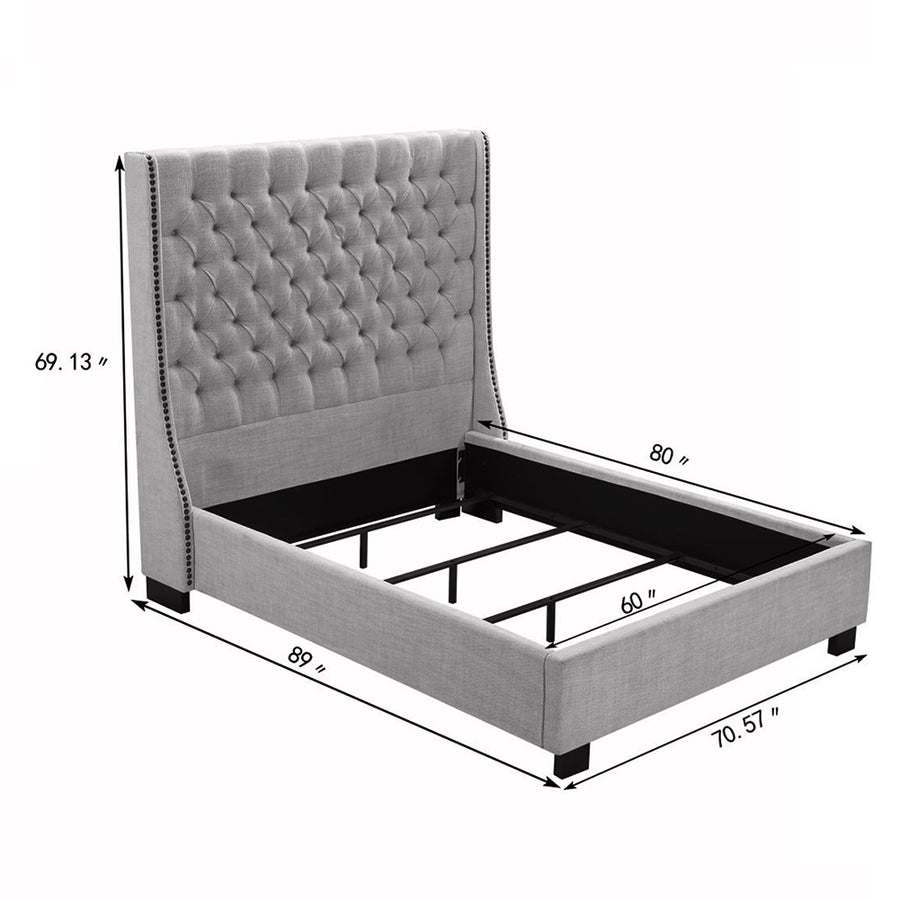 Upholstered Low Profile Platform Bed, Gray