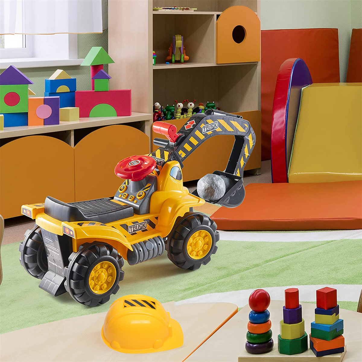 CIPACHO Tractors for Kids Ride On Excavator, Toddler Tractor Truck, Digger Bulldozer with Music and Helmet, Rocks