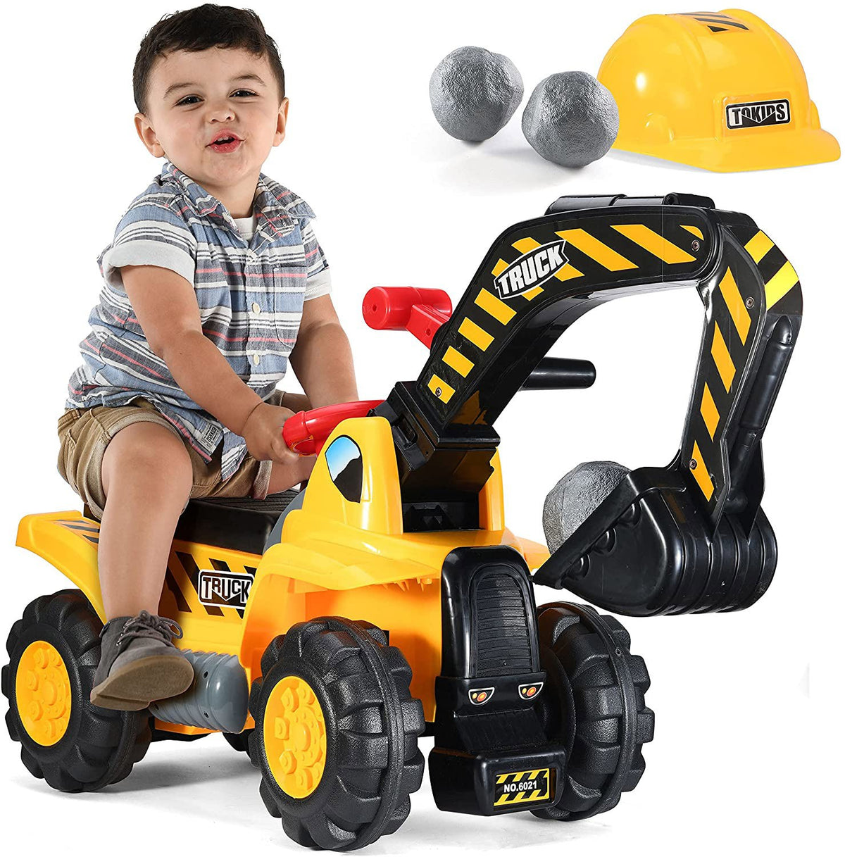 CIPACHO Tractors for Kids Ride On Excavator, Toddler Tractor Truck, Digger Bulldozer with Music and Helmet, Rocks