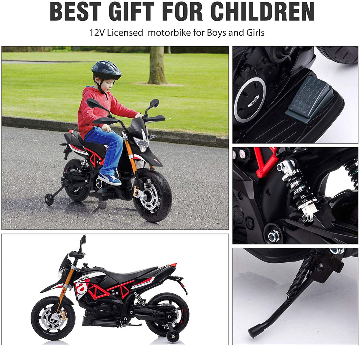 12V Kids Motorcycle Electric Ride-On Toy Car, Battery Operated Motorcycle for 2-6 Year Old