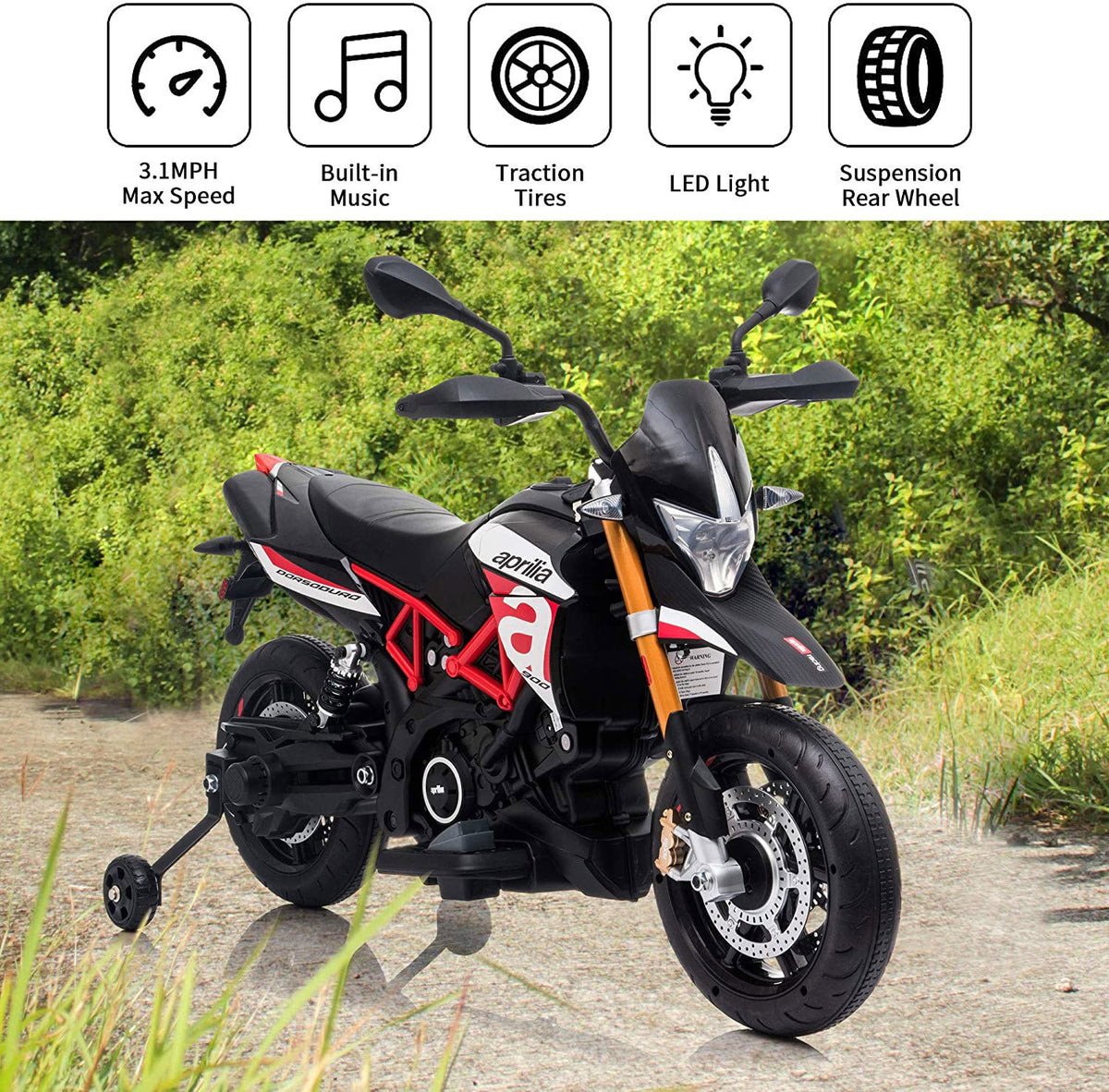 12V Kids Motorcycle Electric Ride-On Toy Car, Battery Operated Motorcycle for 2-6 Year Old